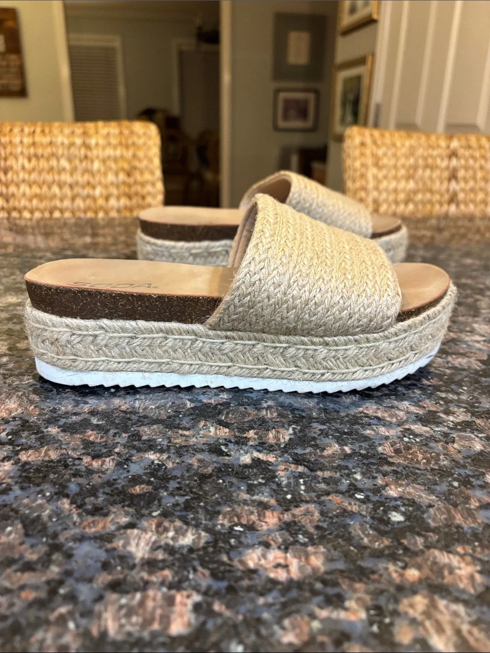 Soda Women’s Open Toe Platform Wedge Heel Raffia Espadrille Sandal